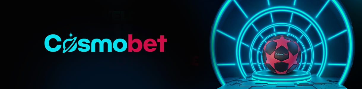 Cosmobet sports banner with a branded football graphic