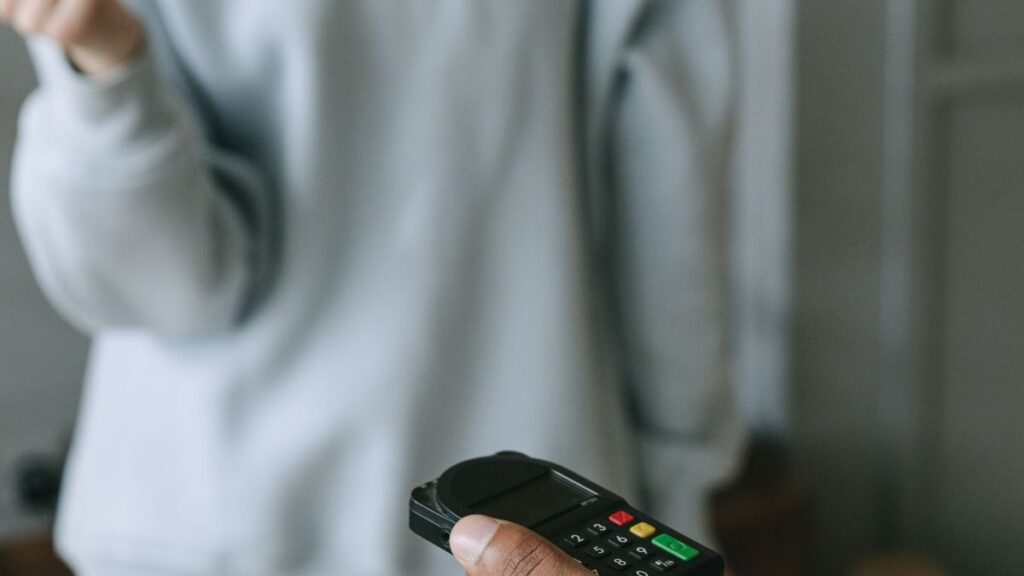 Payment terminal representing Mastercard casino deposits and withdrawals