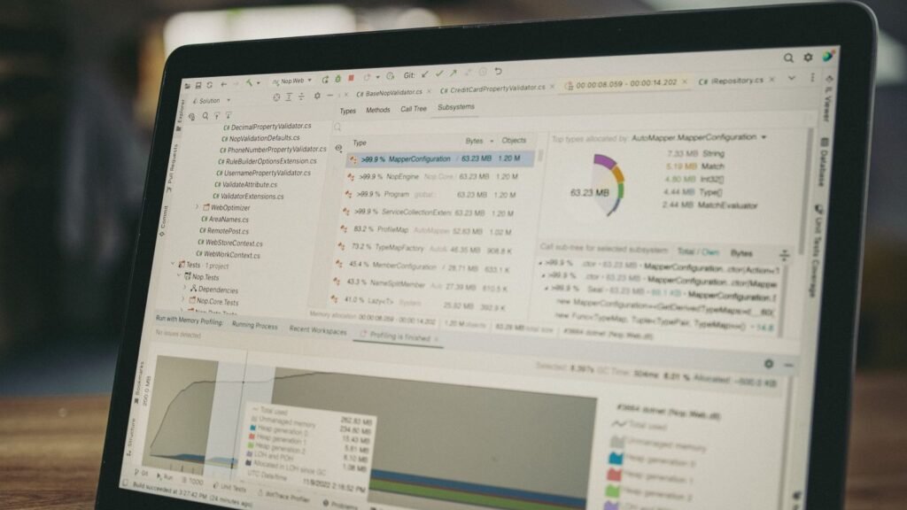 Laptop screen showing software and data analysis