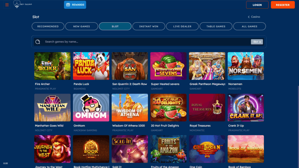 BOF Casino withdrawal time slots lobby screenshot for UK payout and KYC checks