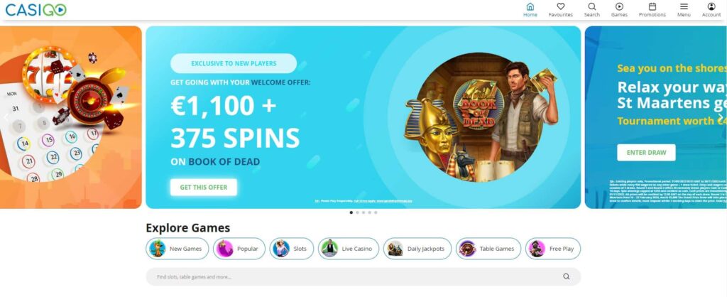 Casigo withdrawal time casino homepage screenshot for UK payout route, KYC and withdrawal method checks