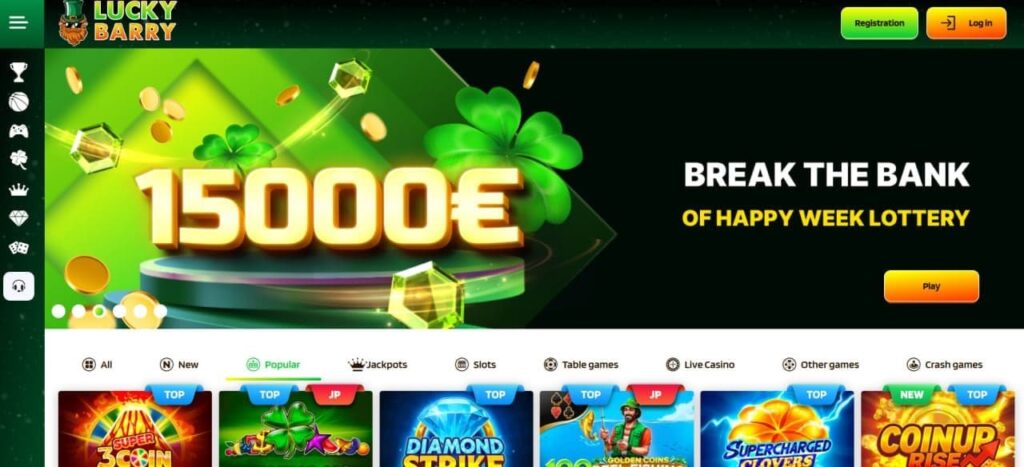 Lucky Barry withdrawal time casino lobby screenshot for payout method and verification checks